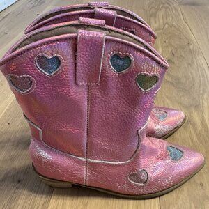 Lola + The Boys Pink Iridescent Heart Cowgirl Boots